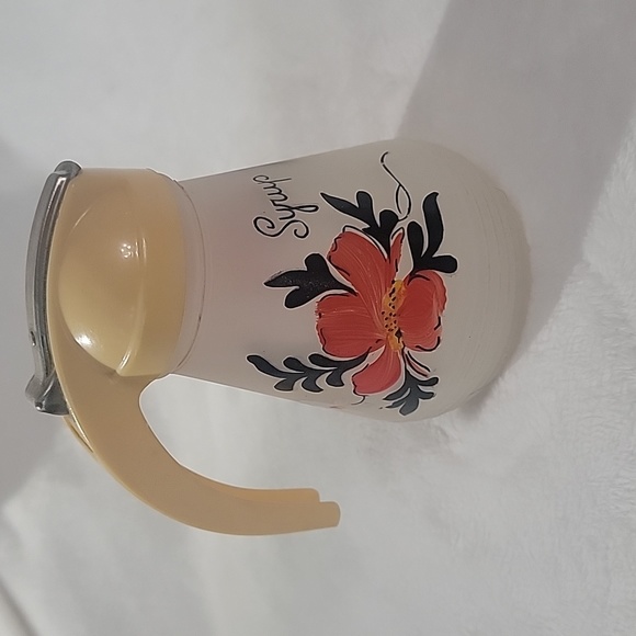1950s Hazel Atlas Frosted Syrup Pitcher Painted Flowers - Picture 3 of 7